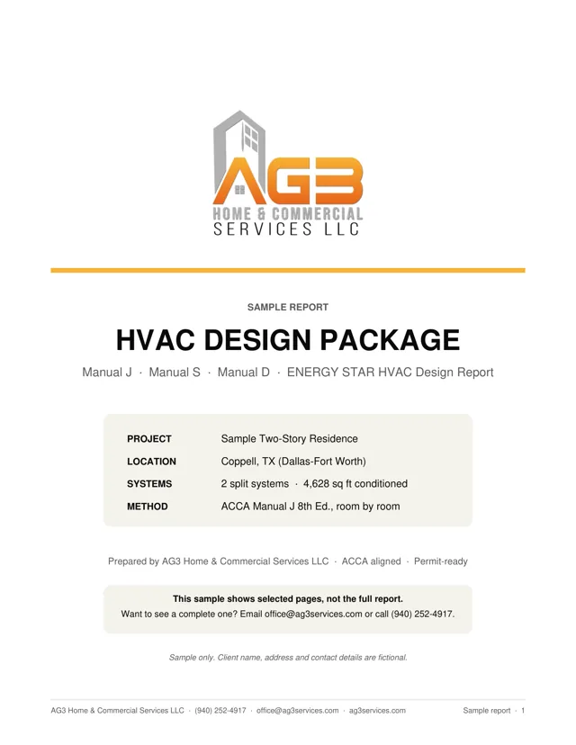 Cover of the AG3 sample HVAC Design Package